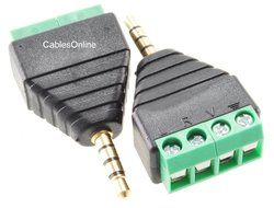 CablesOnline 2-Pack 3.5mm (1/8") Stereo TRRS Male Jack to AV 4-Screw Terminal Block Balun Connectors, PL-CN16-2 N3