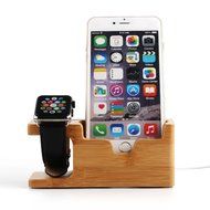 TuoP@Cell Phone Charger Dock with Watch Holder Desk Wooden Charging Stand 2 in 1 Bamboo Charging Stand Support... N2