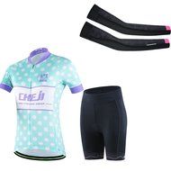 Ophelia Women Short Sleeve Cycling Jersey Pant Set+arm Sleeves(Skull,S) N75