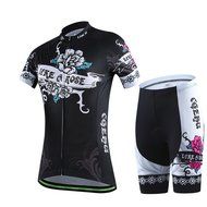 Ophelia Women Short Sleeve Cycling Jersey Pant Set+arm Sleeves(Skull,S) N82