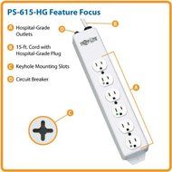 Tripp Lite 4 Outlet Medical-Grade Power Strip, UL1363 NOT for Patient-Care Vicinity, 15ft Cord w/ 5-15P-HG Plug... N4