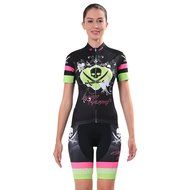 Ophelia Women Short Sleeve Cycling Jersey Pant Set+arm Sleeves(Skull,S) N85