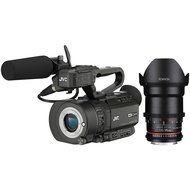JVC GY-LS300CHU Ultra 4K HD 4KCAM Super 35 Pro Camcorder &amp; Mic Top Handle Audio Unit with Rokinon 35mm T/1.5 DS... N3
