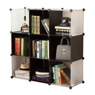 C&amp;AHOME -DIY Bookcase Media Storage Standing Shelf Storage Cabinet Cube of 9 (White Cross Door) N17
