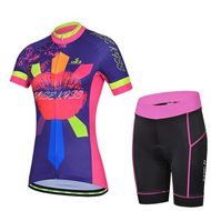 Ophelia Women Short Sleeve Cycling Jersey Pant Set+arm Sleeves(Skull,S) N95