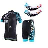 Ophelia Women Short Sleeve Cycling Jersey Pant Set+arm Sleeves(Skull,S) N96