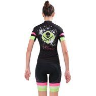 Ophelia Women Short Sleeve Cycling Jersey Pant Set+arm Sleeves(Skull,S) N104