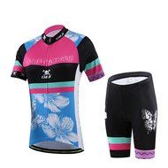 Ophelia Women Short Sleeve Cycling Jersey Pant Set+arm Sleeves(Skull,S) N105