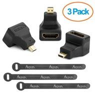 Aurum Cables Right Angle L Shape HDMI Male to HDMI Female Adapters - Black - Pack of 5 + 3 Cable Ties N30