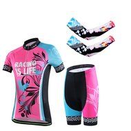 Ophelia Women Short Sleeve Cycling Jersey Pant Set+arm Sleeves(Skull,S) N112