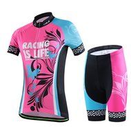Ophelia Women Short Sleeve Cycling Jersey Pant Set+arm Sleeves(Skull,S) N113