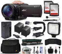 Sony FDR-AX100 4K Ultra HD Camcorder Video Camera + 128GB Memory + Charger with Car/Euro Adapter + Action Stabilizer...