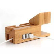 TuoP@Bamboo Wooden Stand Display Creative 3 USB Charger Charging Stand Bracket Docking Station For iPhone 7 7... N5