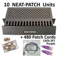 Neat Patch Cable Manager (10 Units) w/ 240 CAT6 Patch Cables (2FT Green) N41