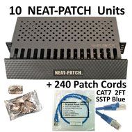 Neat Patch Cable Manager (10 Units) w/ 240 CAT6 Patch Cables (2FT Green) N48