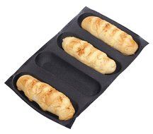 Dltsli Silicone Non Stick Perforated Baking Liners Mat Bread Mold Subway Bread Mould (Black,4 Molds) N18