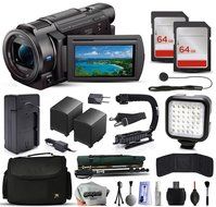 Sony FDR-AX33 4K Ultra HD Camcorder Video Camera + 128GB Memory + Charger with Car/Euro Adapter + Action Stabilizer...