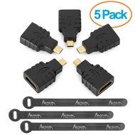 Aurum Cables Right Angle L Shape HDMI Male to HDMI Female Adapters - Black - Pack of 5 + 3 Cable Ties N42
