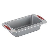 Cake Boss Deluxe Nonstick Bakeware 9-Inch by 5-Inch Loaf Pan, Gray with Red Silicone Grips N2
