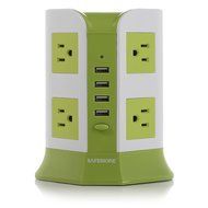 Power Strip 8-AC Outlets and 4-Port USB Charging Ports with 6.5-Foot Cord（Green+White） N2