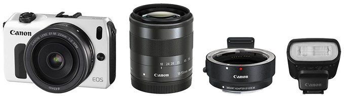 Canon EOS M (White) and EF-M 22mm STM Lens and EF-M18-55mm IS STM Lens N9