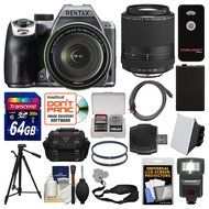 Pentax K-70 All Weather Wi-Fi Digital Camera &amp; 18-135mm WR Lens (Silver) with 55-300mm Lens + 64GB Card + Case... N2