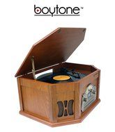 8-in-1 Boytone BT-25WB Natural Wood Classic Turntable Stereo System with Bluetooth Connection, Vinyl Record Player... N3