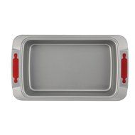 Cake Boss Deluxe Nonstick Bakeware 9-Inch by 5-Inch Loaf Pan, Gray with Red Silicone Grips N3