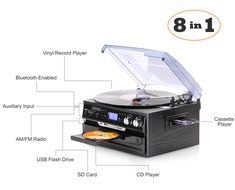 Bluetooth Record Player with Detachable Speakers &ndash; Relive Your Sweet Memories &ndash; 8 in 1 Player (Record Player,... N7
