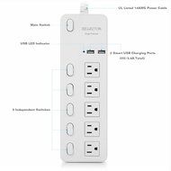 ISELECTOR Surge Protector 4320J 5-Outlet Individual Switch Power Strip with 3.4A 2-Port USB Charging Station N4