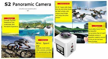 SEREE S2-BK Ultra HD 4K 360 Degree Action Waterproof Panoramic Sport DV Camera Multi-mode WIFI VR Camera &hellip; (Black) N4