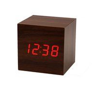 WensLTD Digital LED Wooden Desk Alarm Brown Clock Mini Cube Style N3