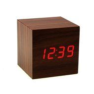 WensLTD Digital LED Wooden Desk Alarm Brown Clock Mini Cube Style N4