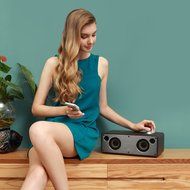 GGMM M3 Retro Wi-Fi/Bluetooth Stereo Wireless Leather Speaker | Featuring 40W Output, Multi-Room Play, Airplay... N11