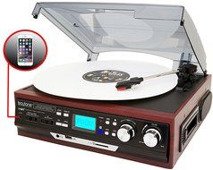 Boytone BT-17DJM-C 3-Speed Stereo Turntable, 2 Built in Speakers Digital LCD Display AM/FM, USB/SD/AUX+ Cassette... N5