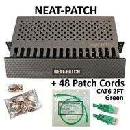 Neat Patch Cable Manager (10 Units) w/ 240 CAT6 Patch Cables (2FT Green) N72