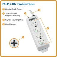 Tripp Lite 4 Outlet Medical-Grade Power Strip, UL1363 NOT for Patient-Care Vicinity, 15ft Cord w/ 5-15P-HG Plug... N8
