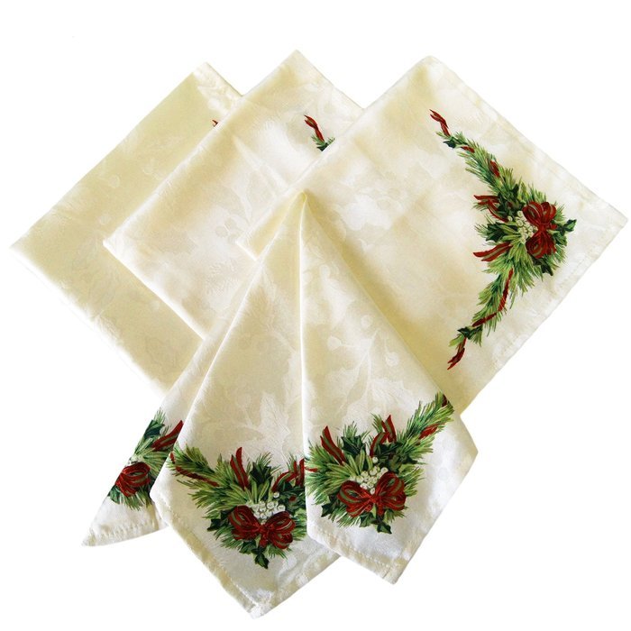 Benson Mills Christmas Ribbons Engineered Printed Fabric Napkins, Set of 4, 19x19 N4