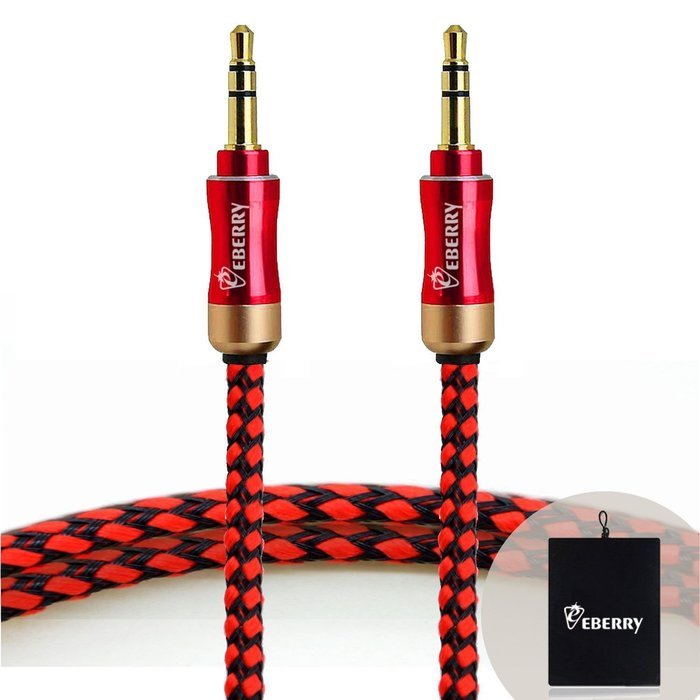 eBerry [A04 3.5mm Male to Male Audio Cable] Special Color Contrast Nylon Fiber Cloth Foil Shielded Slim Waist... N20