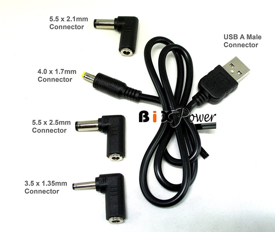 BiXPower USB Port Power Cable with 3 Extra Popular Interchangeable Connector Tips N2