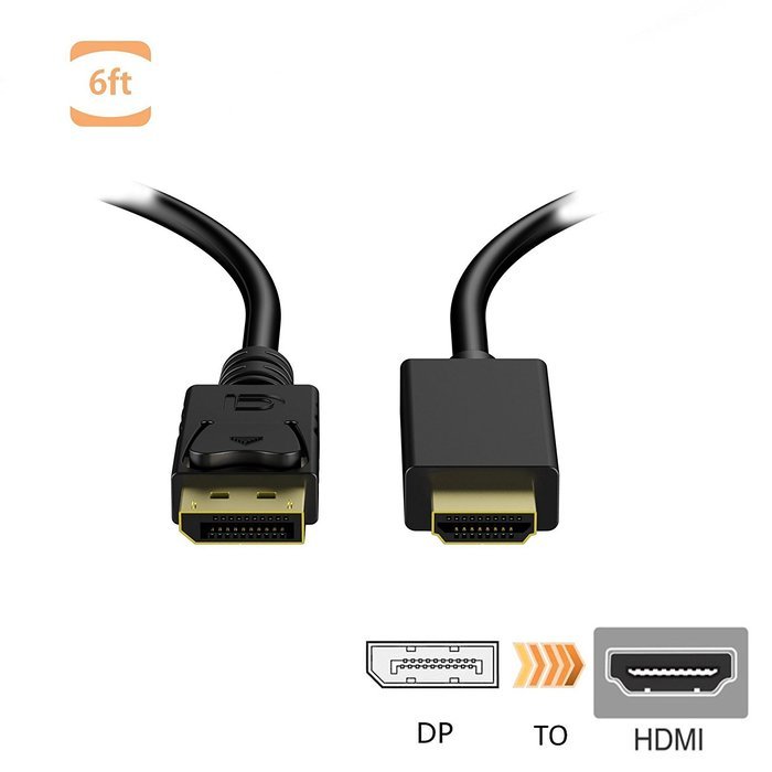 Eriotpy Gold Plated DP DisplayPort to HDMI HDTV Cable 6 Feet (Black)