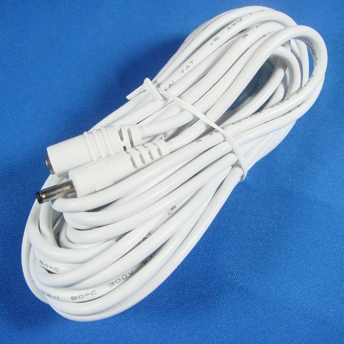 Hanvex HDCA20W 20 ft 1.3mm x 3.5mm DC Power Adapter Extension Cable, 20AWG, White, UL2464 Cable