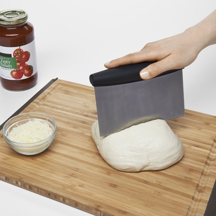 Premium Rachael Ray Cucina Stoneware Rectangle Blue Loaf Pan and a Multi Purpose Scraper