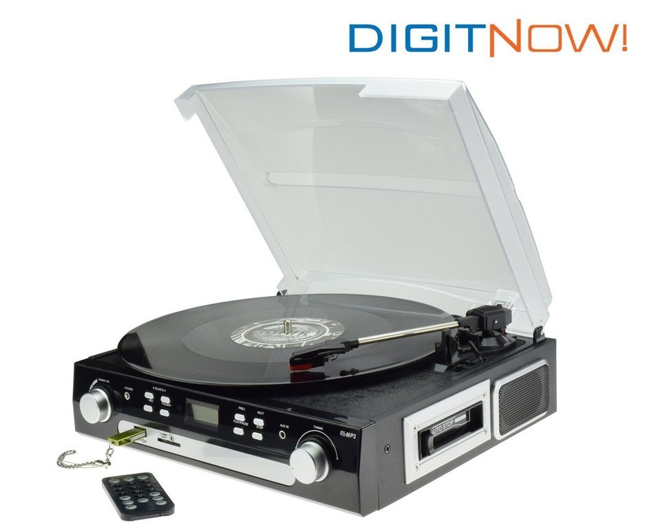 DigitNow! M36 Bluetooth Vinyl Turntable, Cassette, Radio Player with USB Port and SD Encoding()