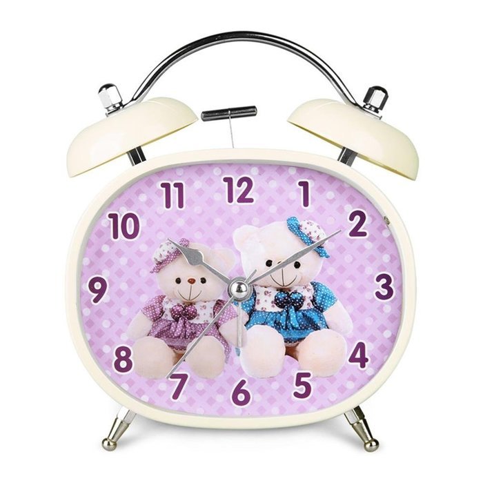 Hense Mute Quartz Movement lovely Teedy bear Design Twin Bell Alarm Clock With Nightlight Ha03 ( White frame ) N5
