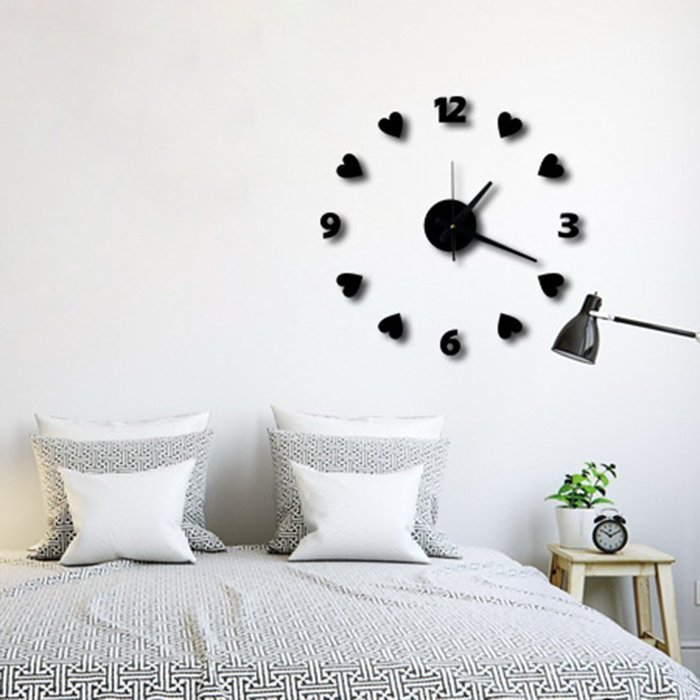 MuLuo Love Hearts Number Wall Clock DIY Acrylic Wall Stickers Watches Home Decor Clock red N3