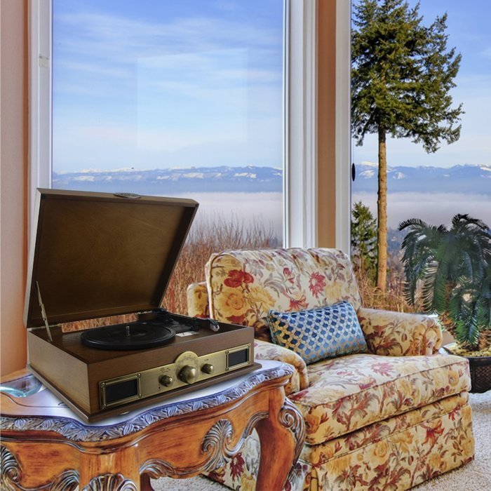 Pyle PTT30WD Bluetooth Vintage Classic Style Turntable Wireless Music Streaming, AM/FM Radio, USB Record Ability... N9
