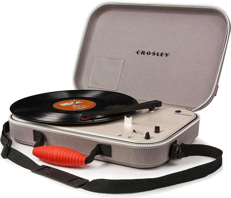 Crosley CR8016A-GY Messenger Portable Battery Powered 3-Speed Turntable, Gray N4