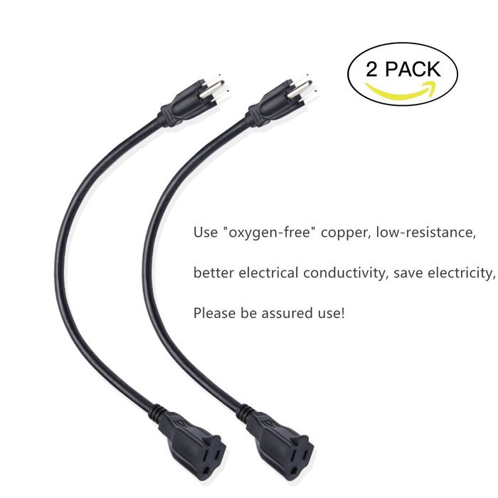 JACKYLED 2-PACK 16AWG Power Cord, Universal Power Cord, NEMA 5-15P to NEMA 5-15R, Black, 10 Feet/3m, UL listed N9