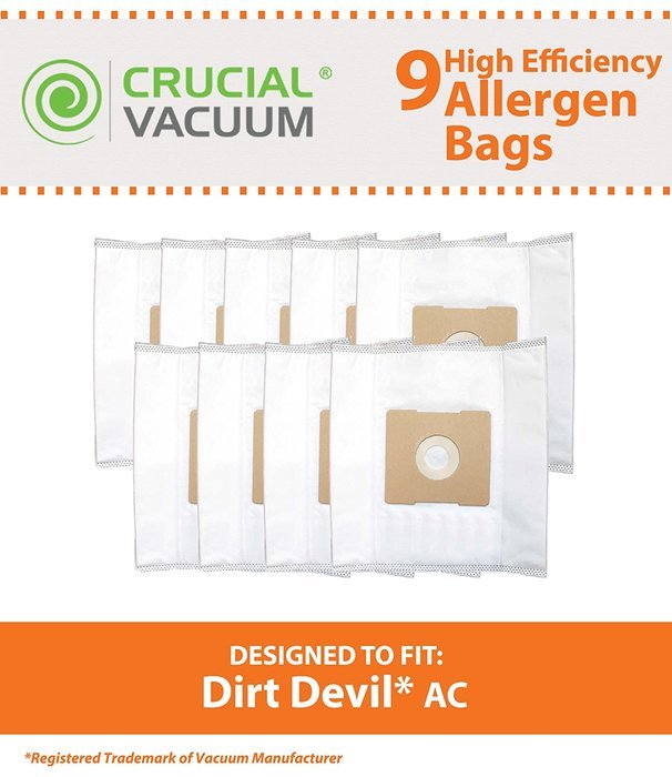 9 Dirt Devil AC Bags, Fits Dirt Devil Turbo Canister Vacuums, Compare to Part # 304325001, Designed & Engineered...